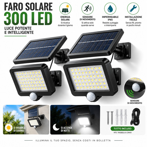 Faro solare led con - con, sensore